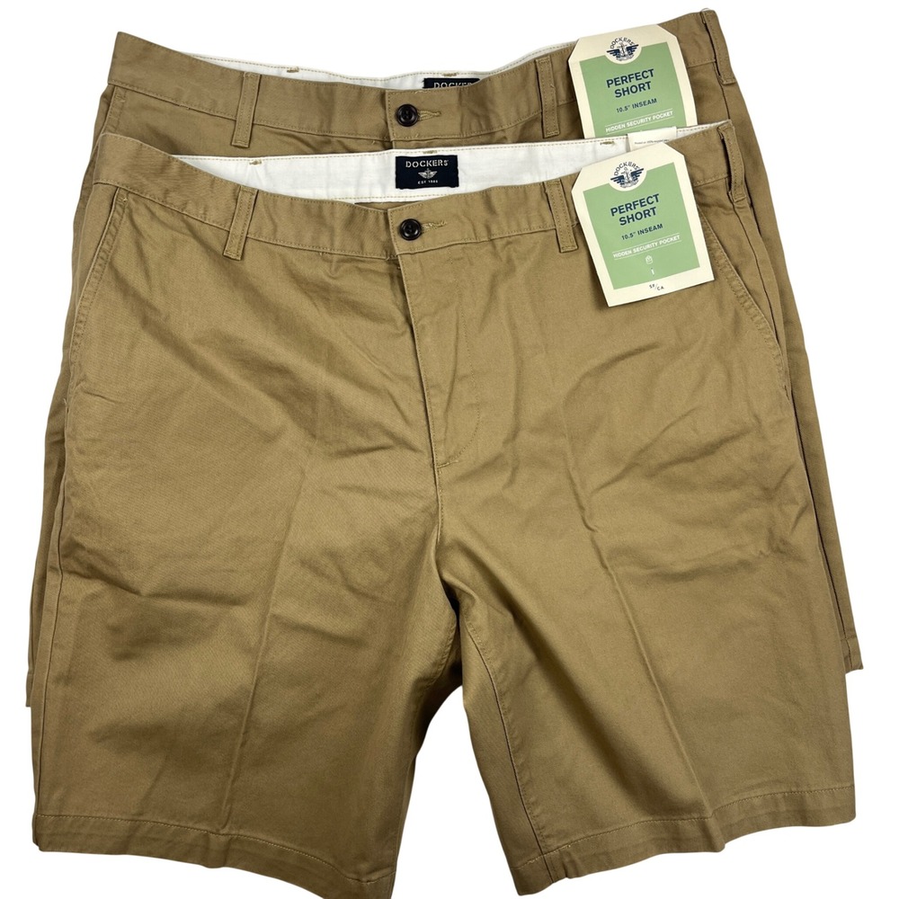 Dockers Mens Perfect Short 40x10.5 Khaki Chino Shorts Size 40 Lot of 2 NWT